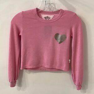 SILVER HEART PUFF SLEEVE CREW - PINK